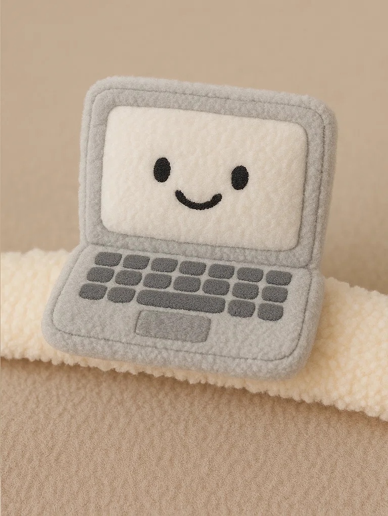 Laptop Baby Headband – Plush Computer Character Design with Smiley Screen